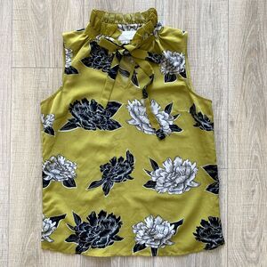 Anthropologie Corey Lynn Calter Floral Tie Neck Blouse Top Green Womens Sz 0